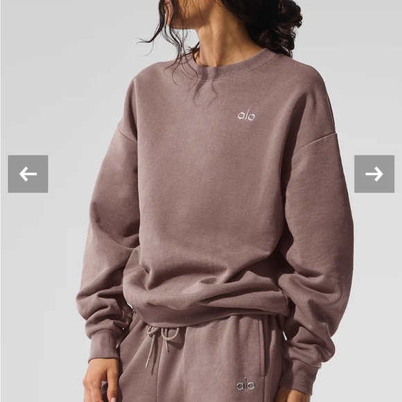 ALO Yoga MED Accolade crew sweatshirt and matching straight leg pants. Mushroom - Picture 1 of 14